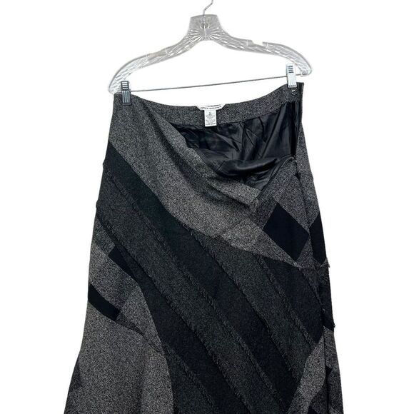 Richards‎ Malcolm Midi Skirt Flared Hem Fringe Trim Panel Gray Black Women Sz 6 - Picture 5 of 6